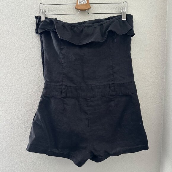 Grass Collection Linen Romper Halter Neck Ruffle Lightweight Minimalist Black 11 - Picture 2 of 10